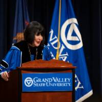 President Mantella at the podium looking at audience